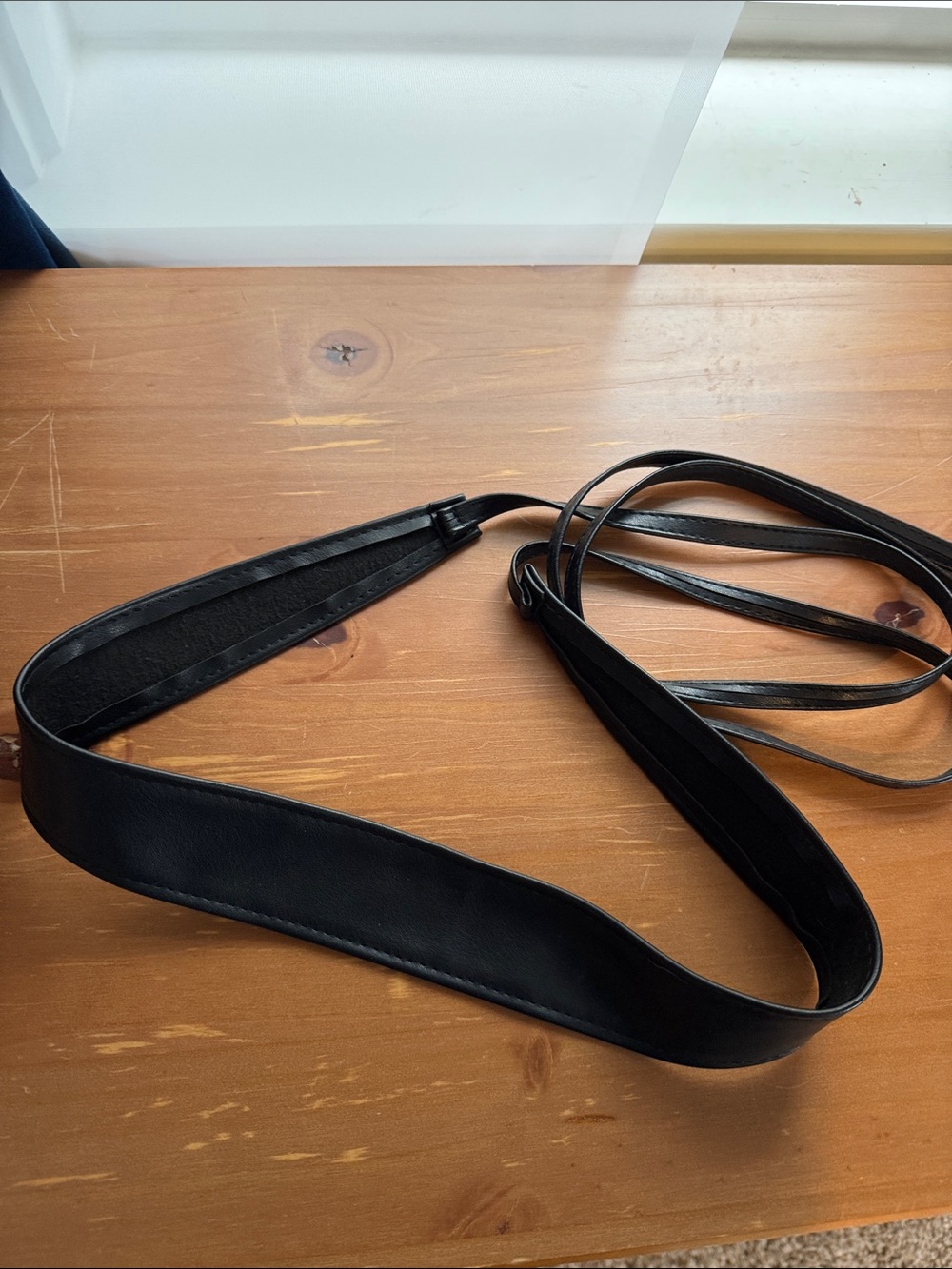 Black Leather Tie Belt for Women Small